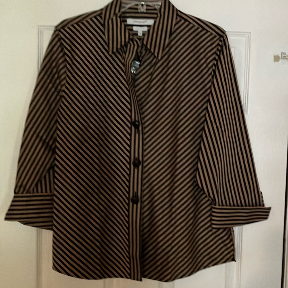 Foxcroft Brown and Tan Boxy Button Down Shirt